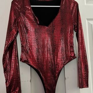 Red Metallic Snakeskin Bodysuit